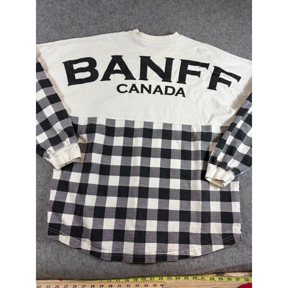 Spirit Jersey Banff Canada Mens XL White Black Plaid Long Sleeve Oversized Shirt